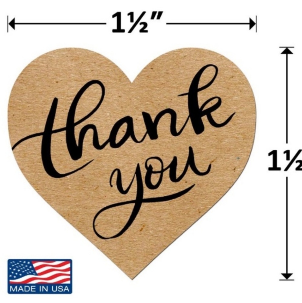 (20) Heart Shaped Thank You Stickers Kraft Paper - Picture 4 of 4